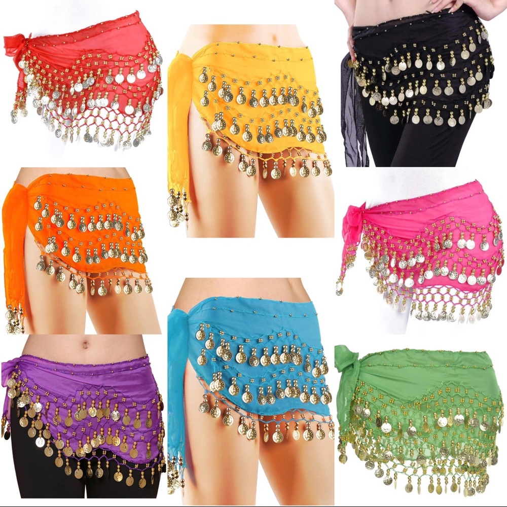 11 Belly Dance Belts Hip Scarf Free Size 100% Chiffon